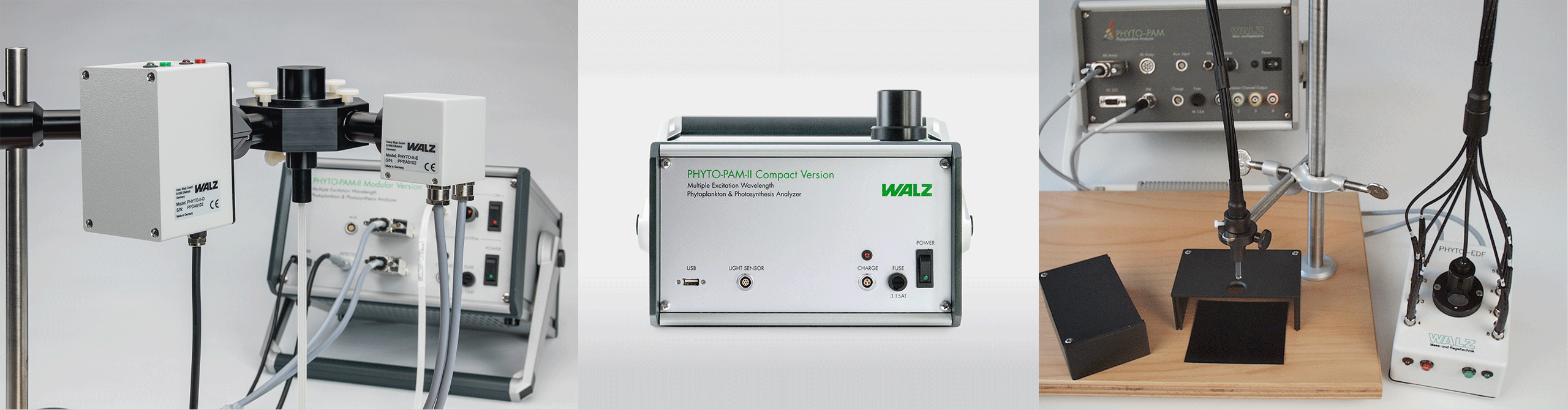 PHYTO-PAM-II is currently available in two versions: a COMPACT version and a MODULAR version. In addition, a FIBER version is available with four excitation wavelengths (470, 520, 645 and 665 nm) and one actinic light source (655 nm).&nbsp;&nbsp;