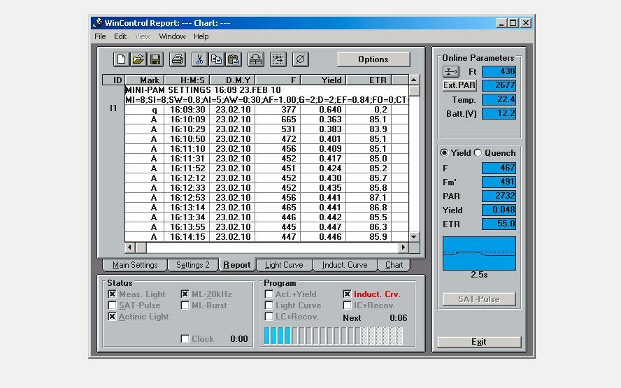 WinControl-2 software: Report window.