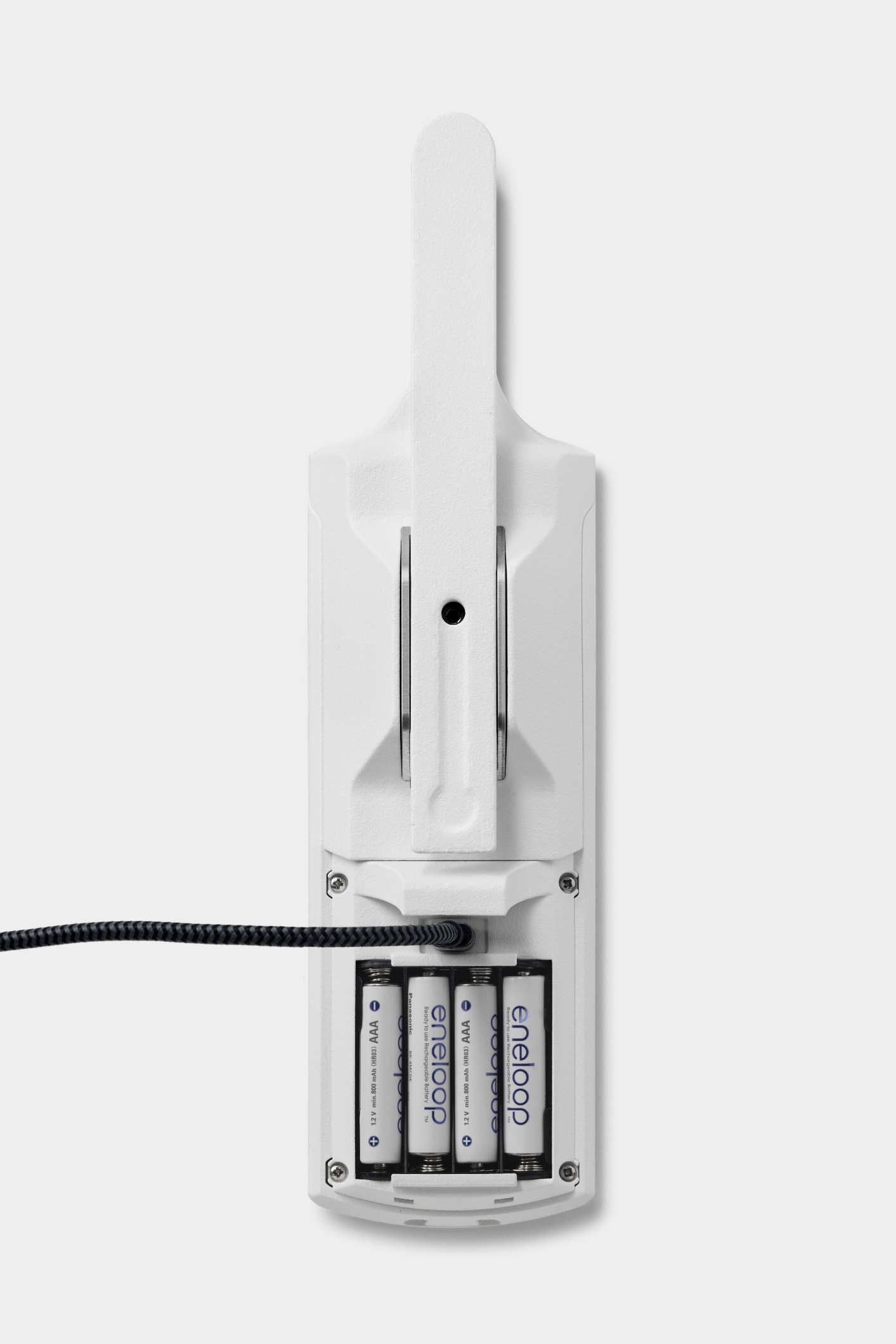 Battery compartment and USB-C port for data transfer.
