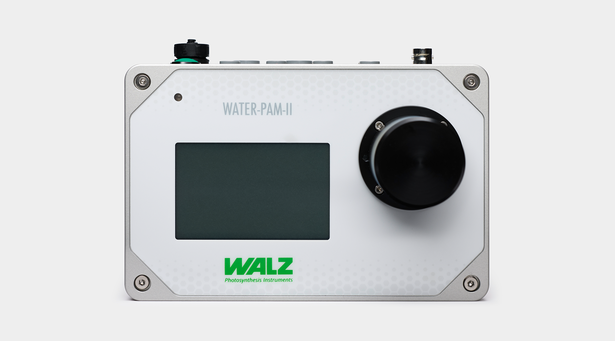WATER-PAM-II portable phytoplankton fluorometer connected to laptop for chlorophyll fluorescence analysis