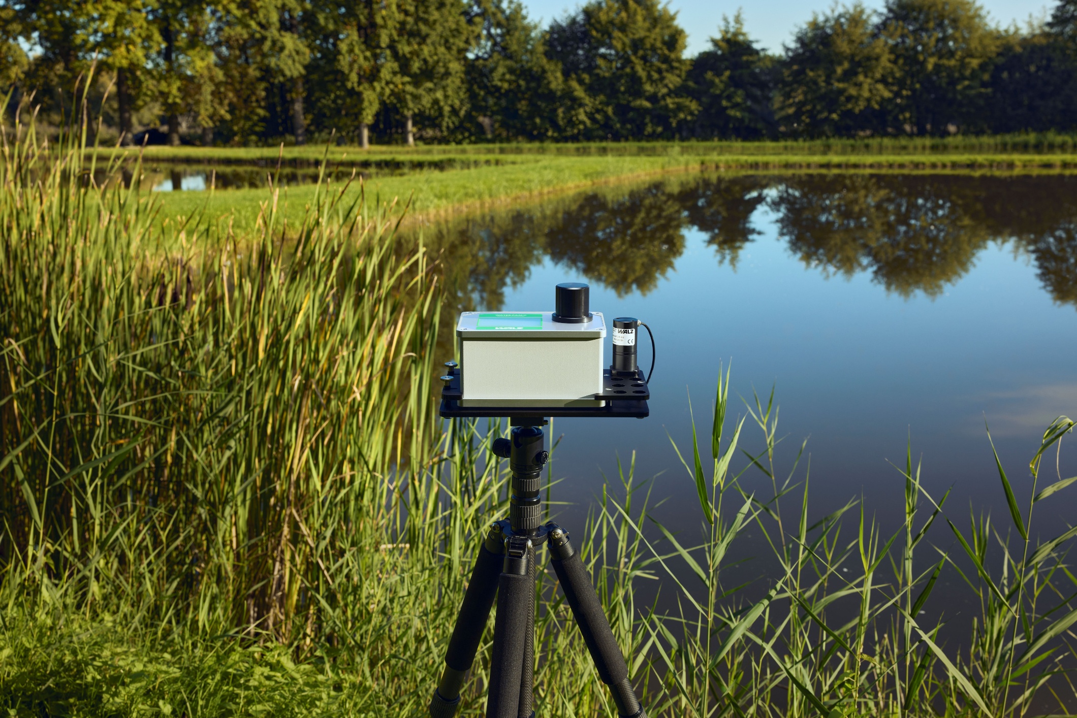 WATER-PAM-II phytoplankton fluorometer mounted on tripod for field-based water quality monitoring