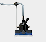 Modified magnetic stirrer plate holding the KS-2500 suspension cuvette, with stand bar for mounting fiber optics above the cuvette