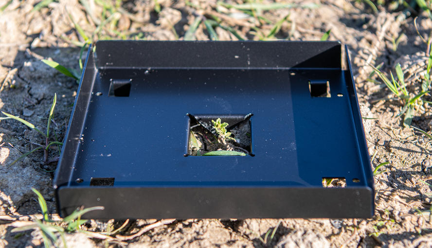 Dark Acclimation Box. Aluminum base plate with center opening for plant to be investigated.