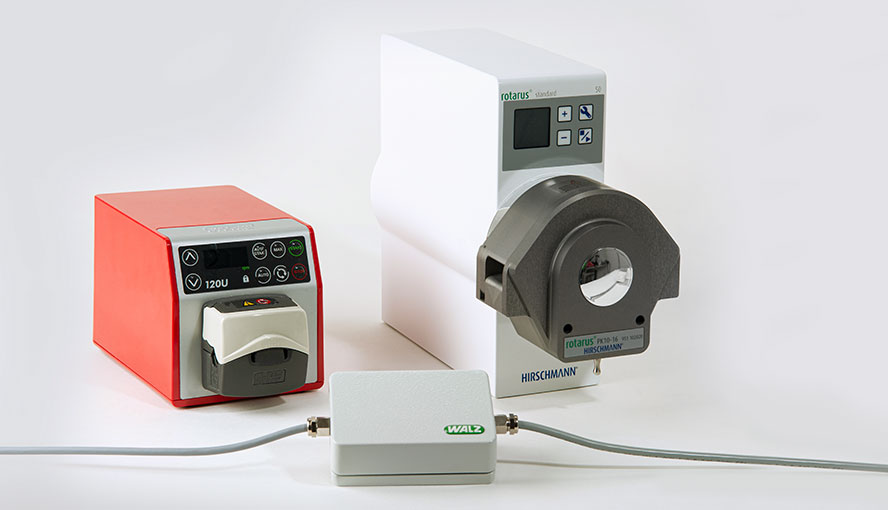Various peristaltic pumps can be controlled by 0-10 V Universal Pump Control PHYTO-II/FT/I to automate sampling processes.