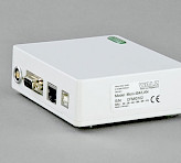 PC Interface Box MONI-IB4/LAN: Sockets for power supply, RS232, Ethernet and USB communication (left to right).